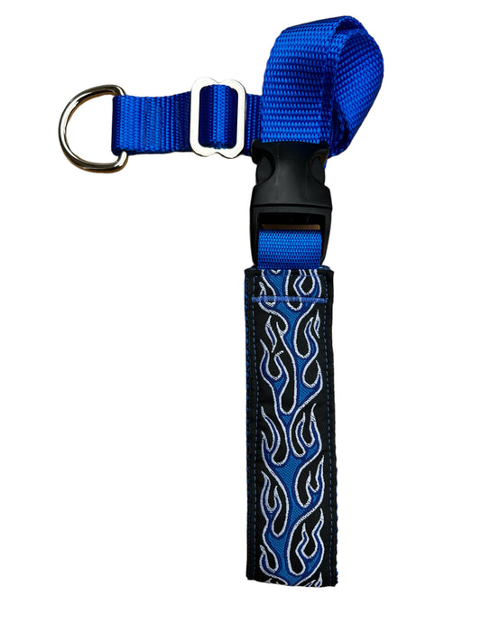 A Secret Powers Training Collar with Quick Release Snap - Flames on Blue