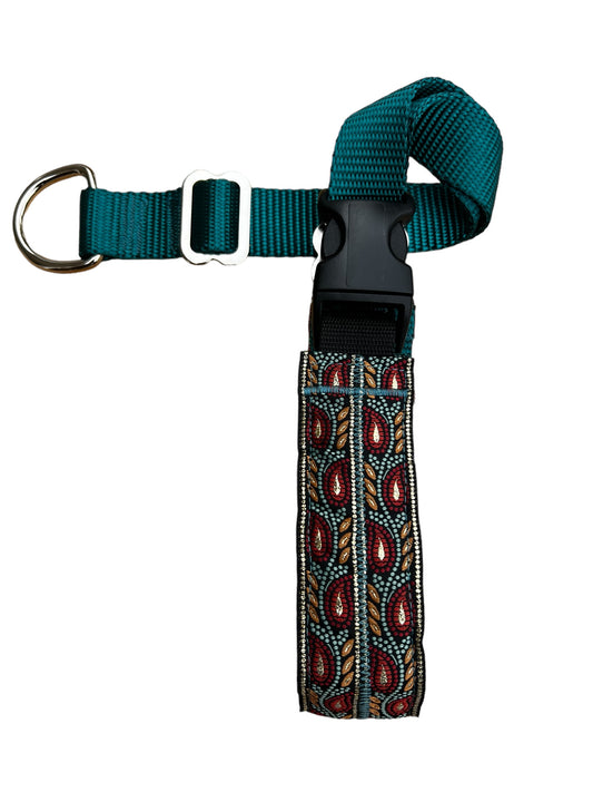 A Secret Powers Training Collar with Quick Release Snap - Teal Mosaic on Teal