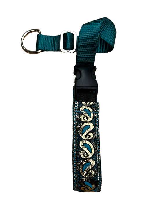 A Secret Powers Training Collar with Quick Release Snap - Golden Teal Paisley